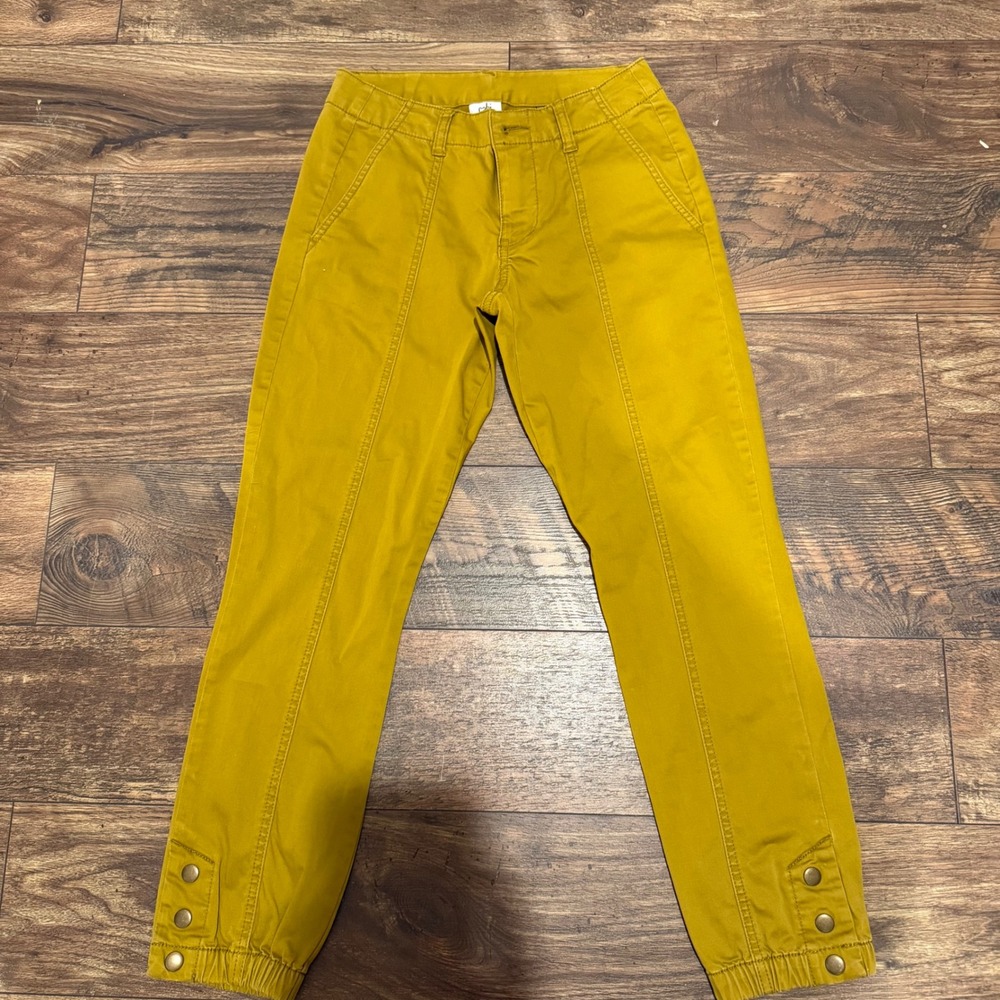 Cabi Mustard Yellow Utility Joggers Pants 5504 Button Ankle Cuffs Size 0
